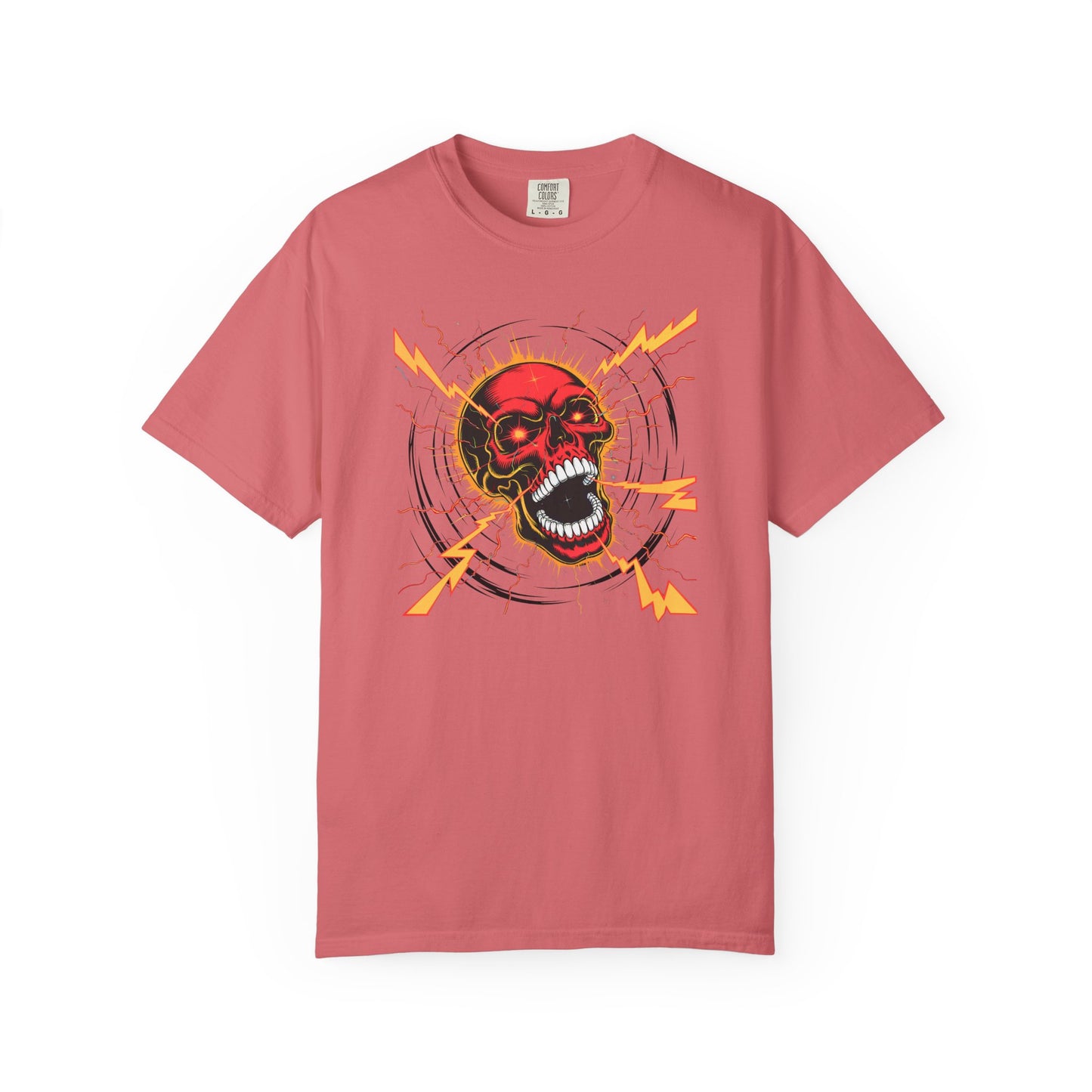 Electric Skull RED, Garment-Dyed Graphic Tee for Music Lovers, Halloween, Festival Wear