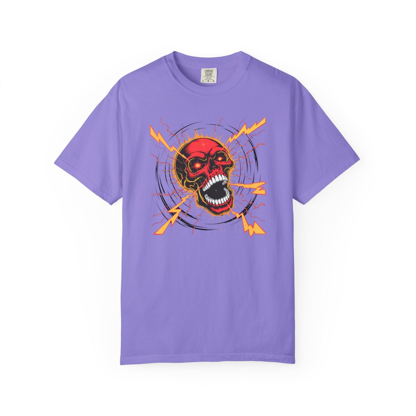 Electric Skull RED, Garment-Dyed Graphic Tee for Music Lovers, Halloween, Festival Wear