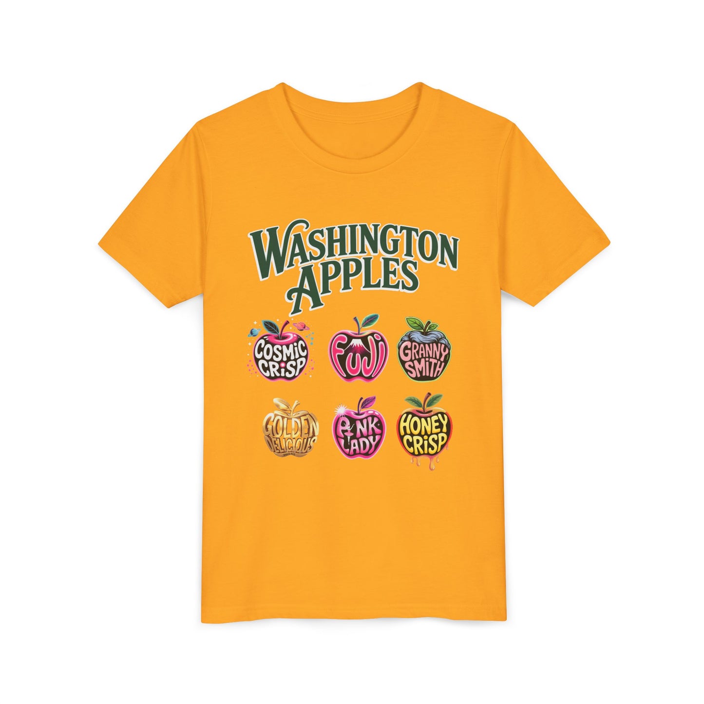 Washington Apples Youth Tee, Fun Fruit Shirt, Gift for Kids, Summer Wear, Apple Lover Apparel