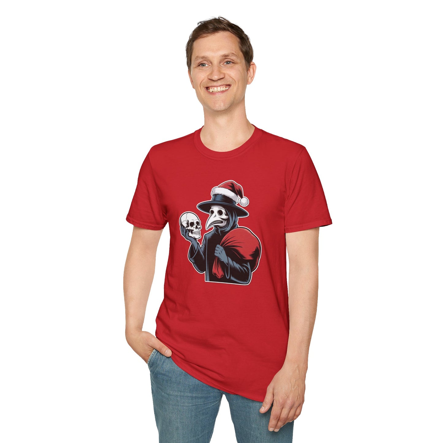 Plague Doctor Santa T-Shirt, Halloween Costume, Christmas Gift, Unisex Graphic Tee, Holiday Apparel, Fun Party Top