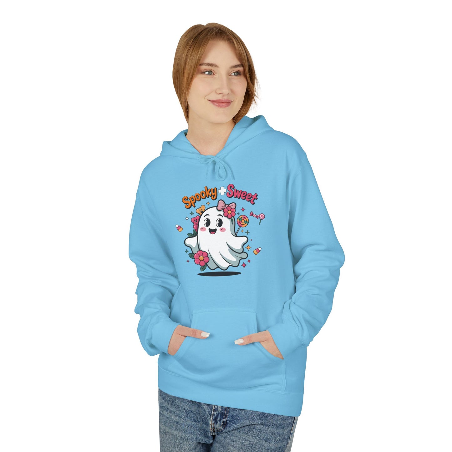 Spooky Sweet Ghost Hoodie - Perfect for Halloween, Unisex Fleece, Cozy Gift, Fall Fashion, Cute Casual Wear