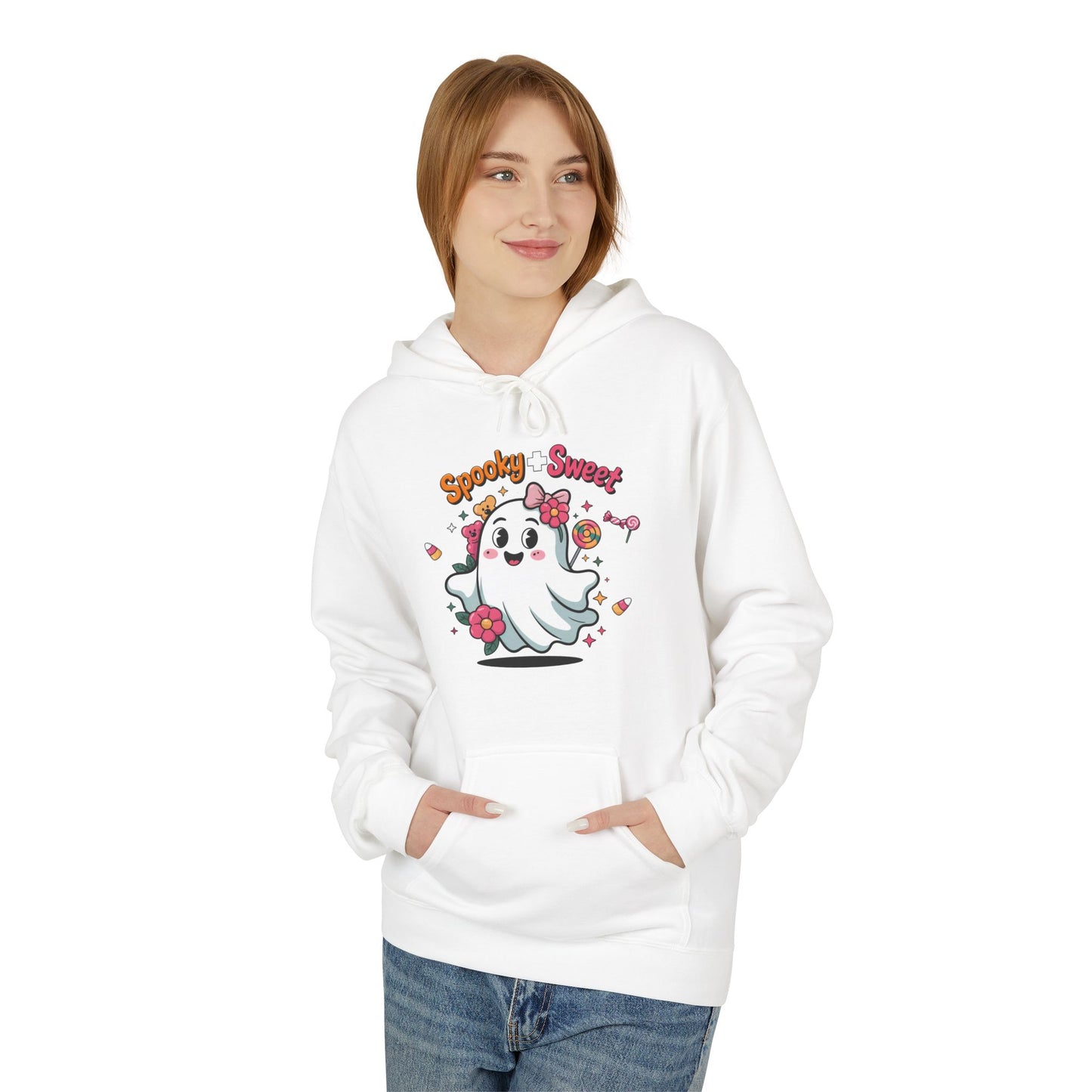 Spooky Sweet Ghost Hoodie - Perfect for Halloween, Unisex Fleece, Cozy Gift, Fall Fashion, Cute Casual Wear