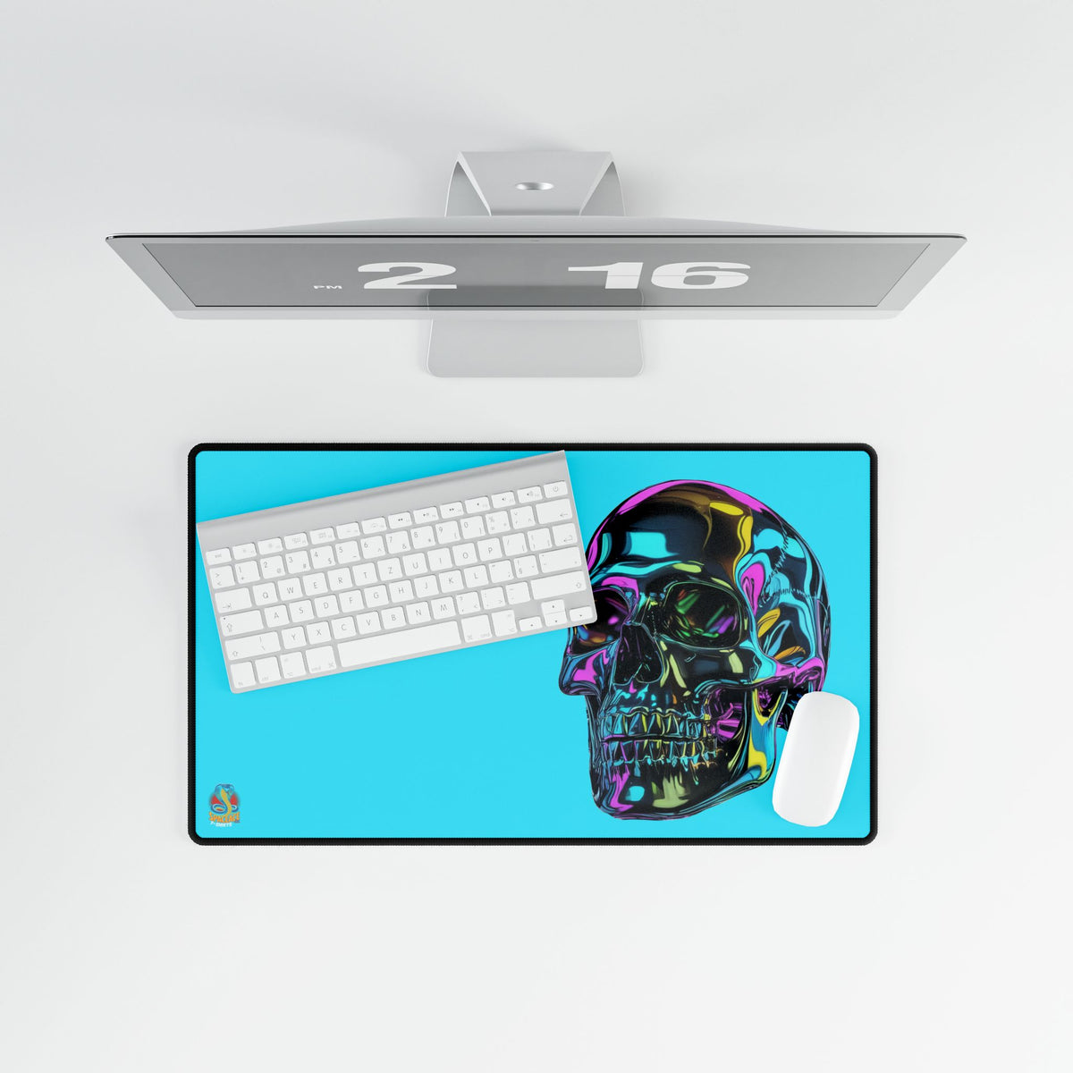 Neon Iridescent Skull Desk Mat Gaming Mouse Pad