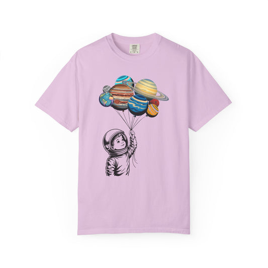Space Balloon Unisex T-shirt, Astronaut Tee, Gift for Space Lovers, Fun Casual Style, Planetary Design, Space-Themed Apparel