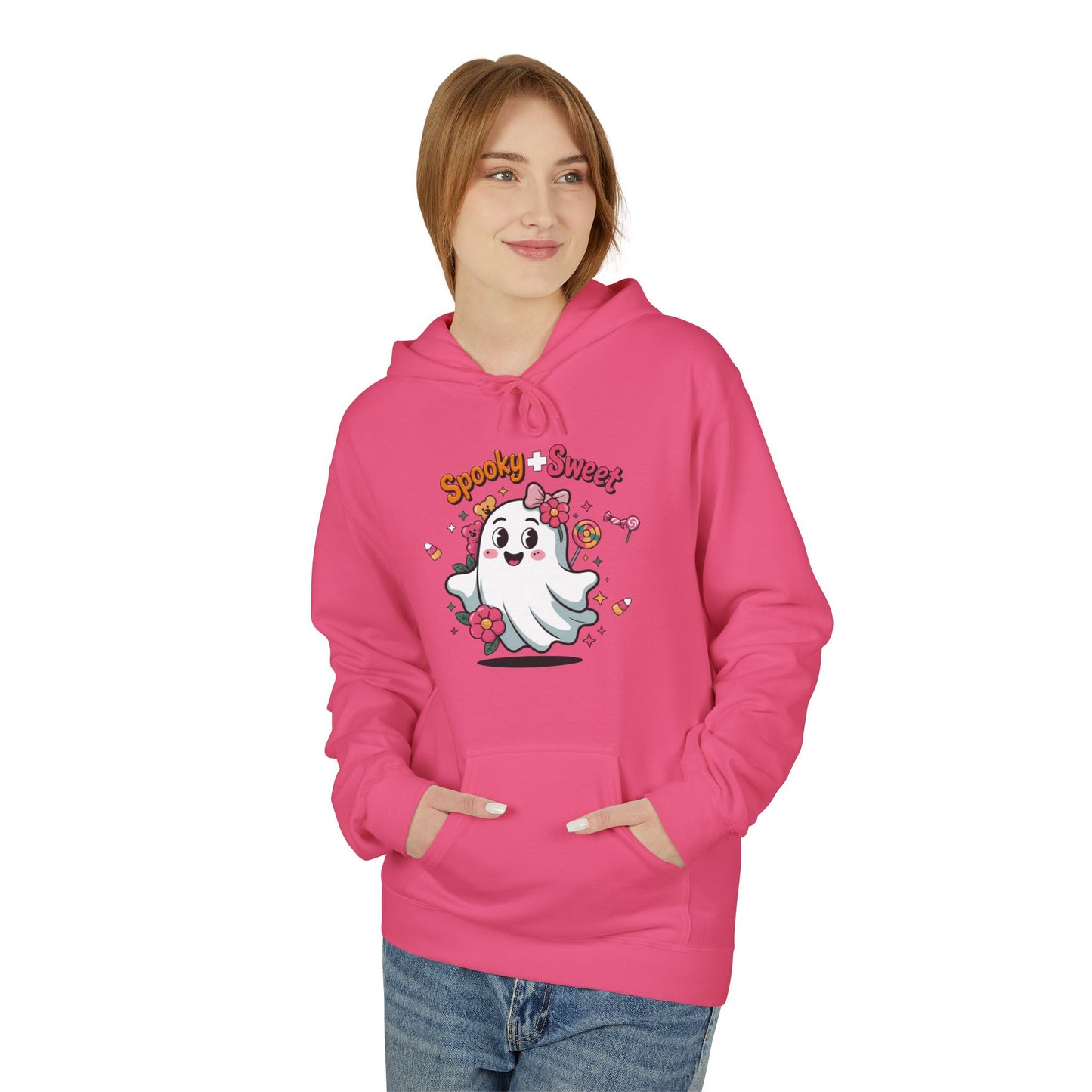 Spooky Sweet Ghost Hoodie - Perfect for Halloween, Unisex Fleece, Cozy Gift, Fall Fashion, Cute Casual Wear