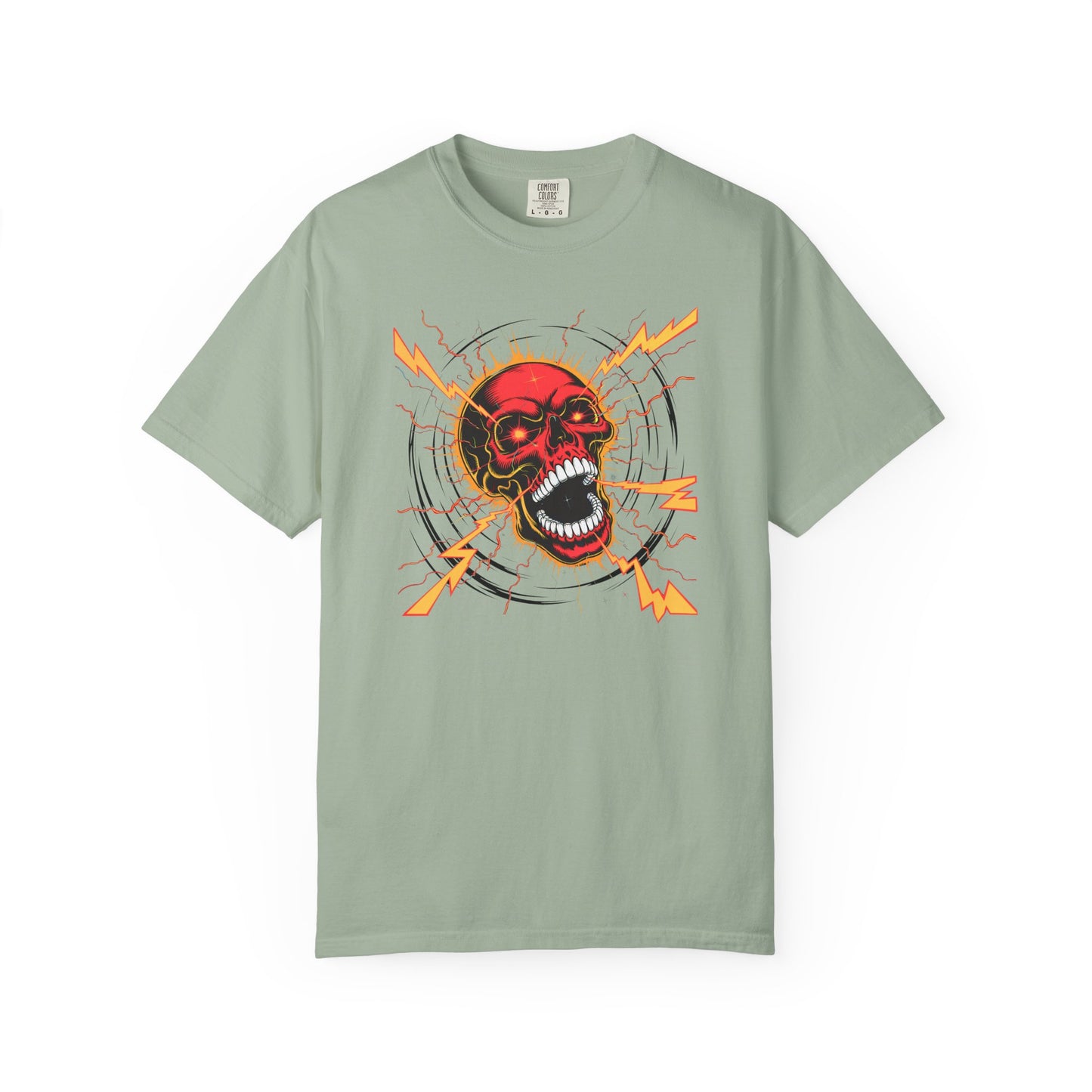 Electric Skull RED, Garment-Dyed Graphic Tee for Music Lovers, Halloween, Festival Wear