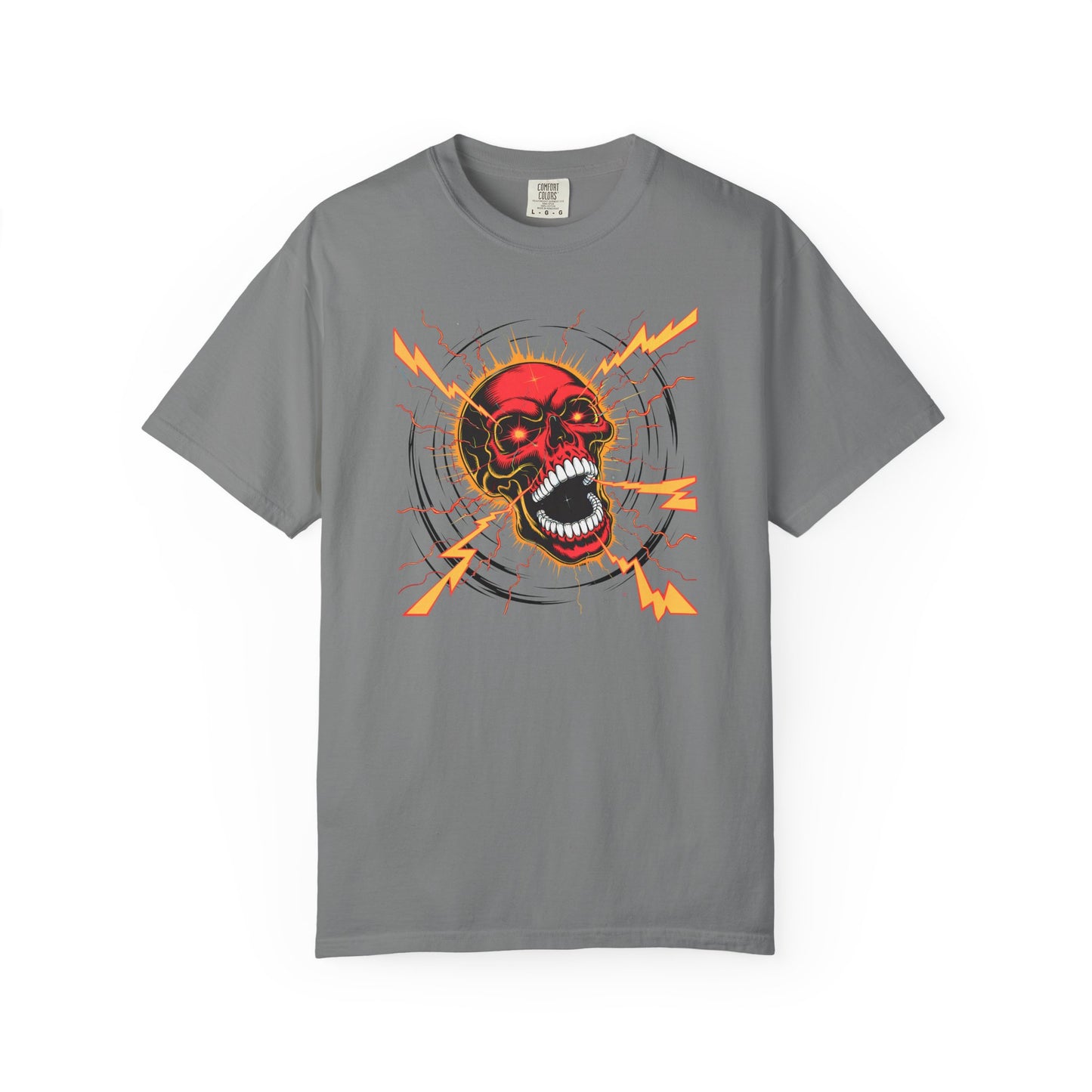 Electric Skull RED, Garment-Dyed Graphic Tee for Music Lovers, Halloween, Festival Wear