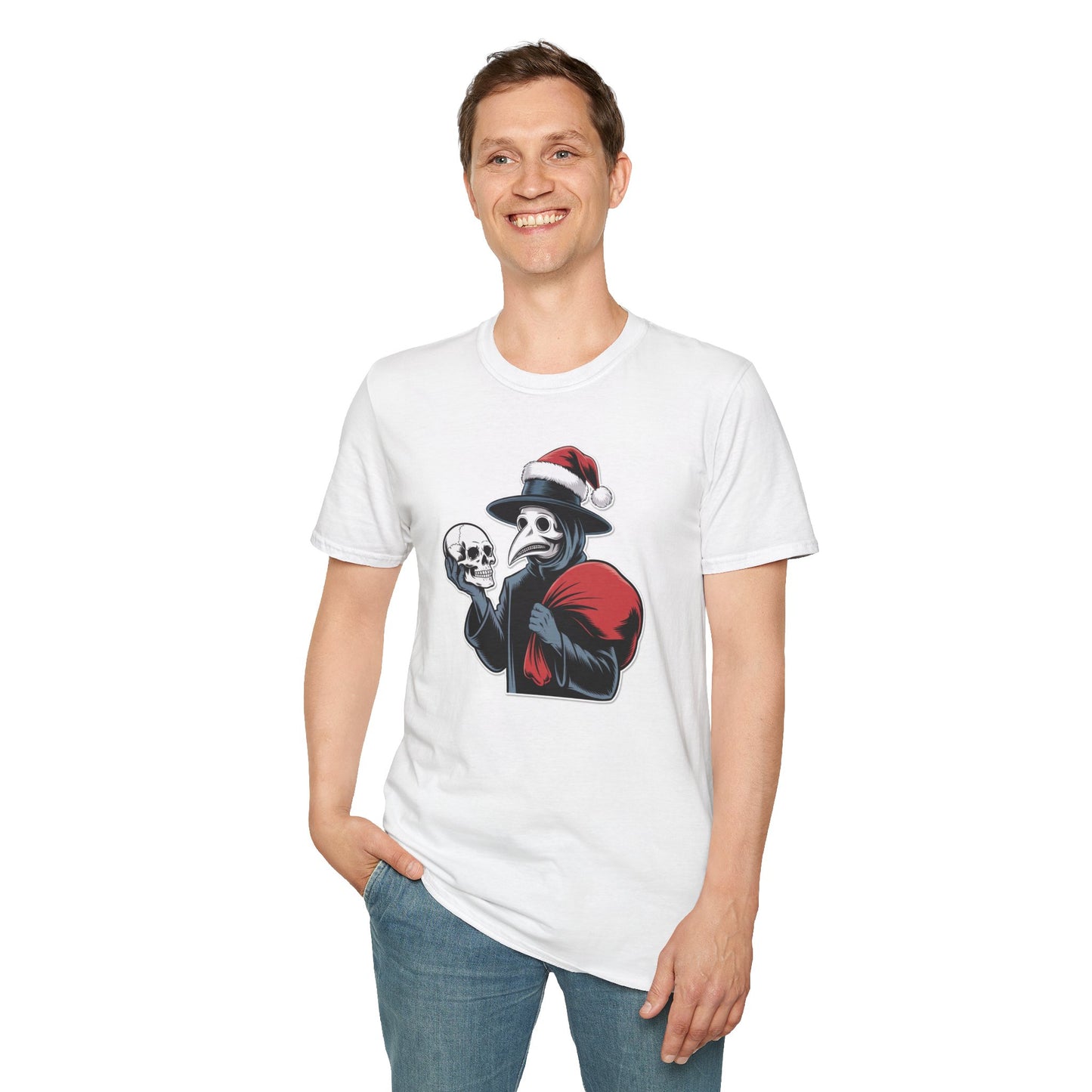 Plague Doctor Santa T-Shirt, Halloween Costume, Christmas Gift, Unisex Graphic Tee, Holiday Apparel, Fun Party Top