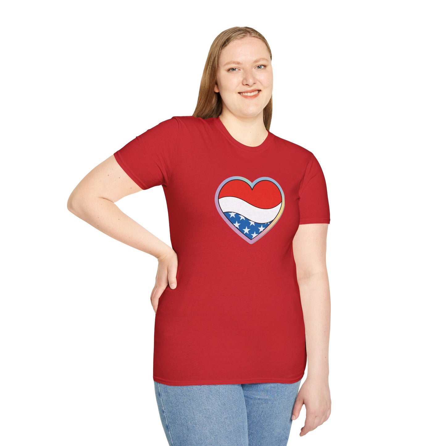Patriotic Love Heart T-Shirt, Unisex Tee, Fourth of July Apparel, Casual Summer Shirt, Gift for Friends, Trendy Graphic Tee
