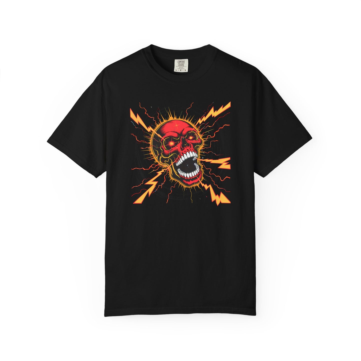 Electric Skull RED, Garment-Dyed Graphic Tee for Music Lovers, Halloween, Festival Wear