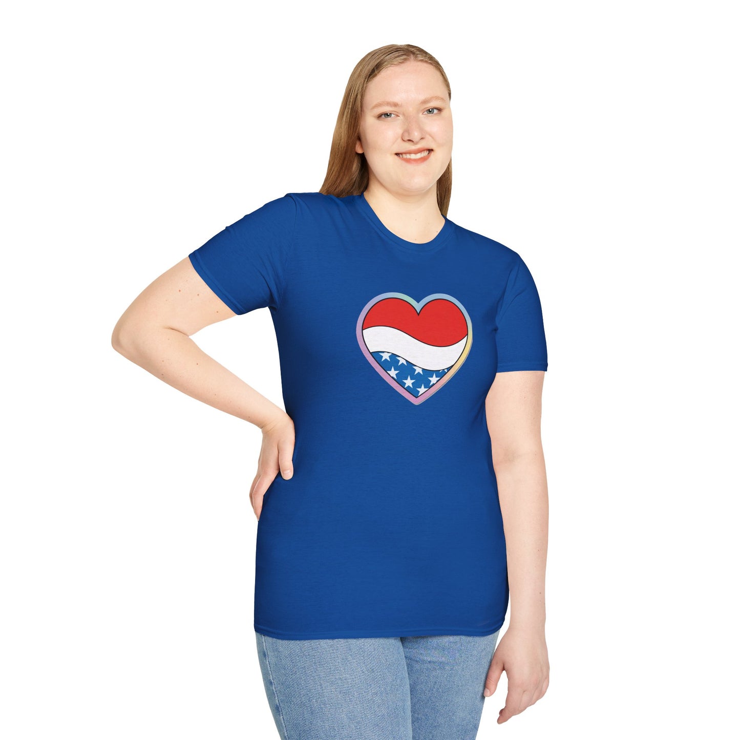 Patriotic Love Heart T-Shirt, Unisex Tee, Fourth of July Apparel, Casual Summer Shirt, Gift for Friends, Trendy Graphic Tee