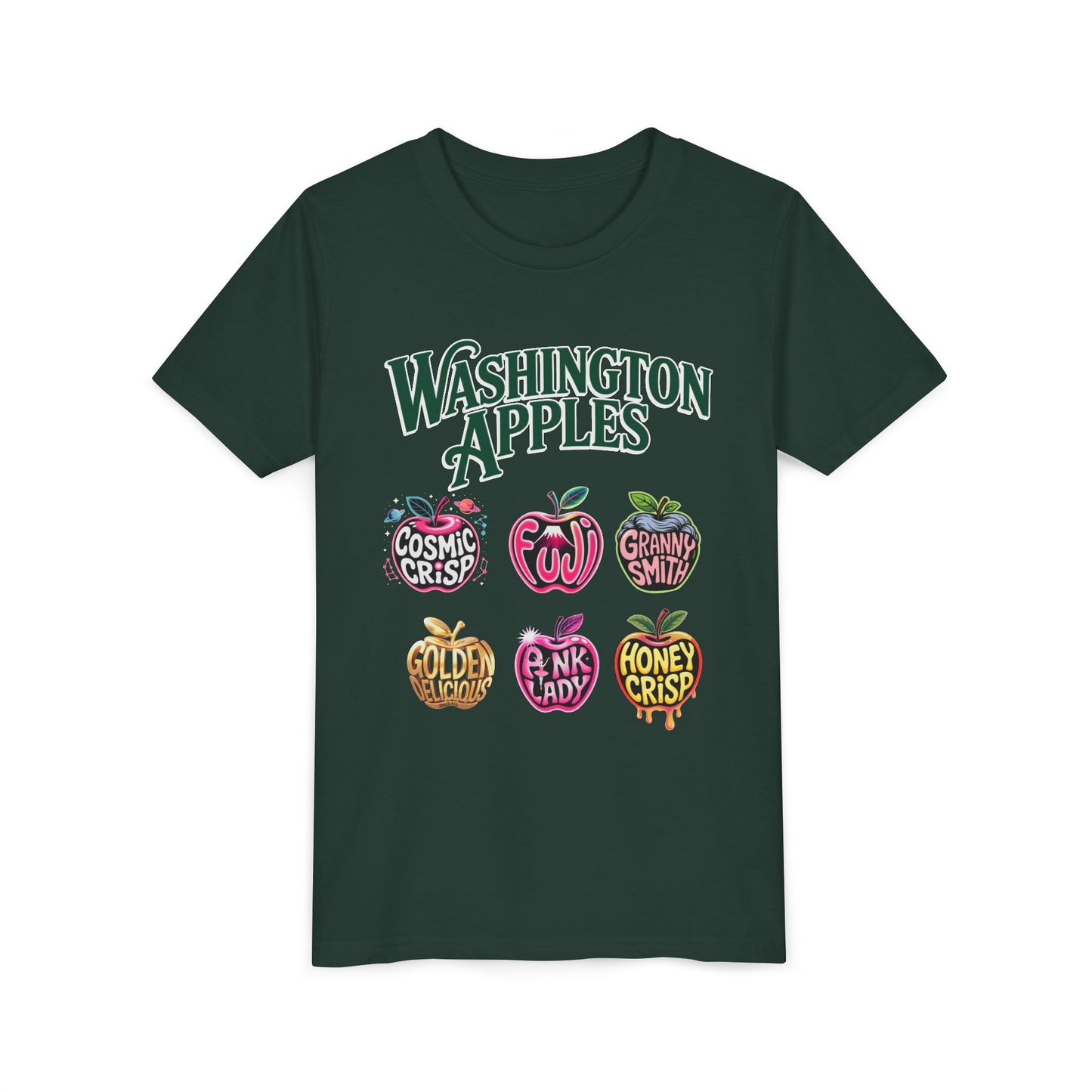 Washington Apples Youth Tee, Fun Fruit Shirt, Gift for Kids, Summer Wear, Apple Lover Apparel