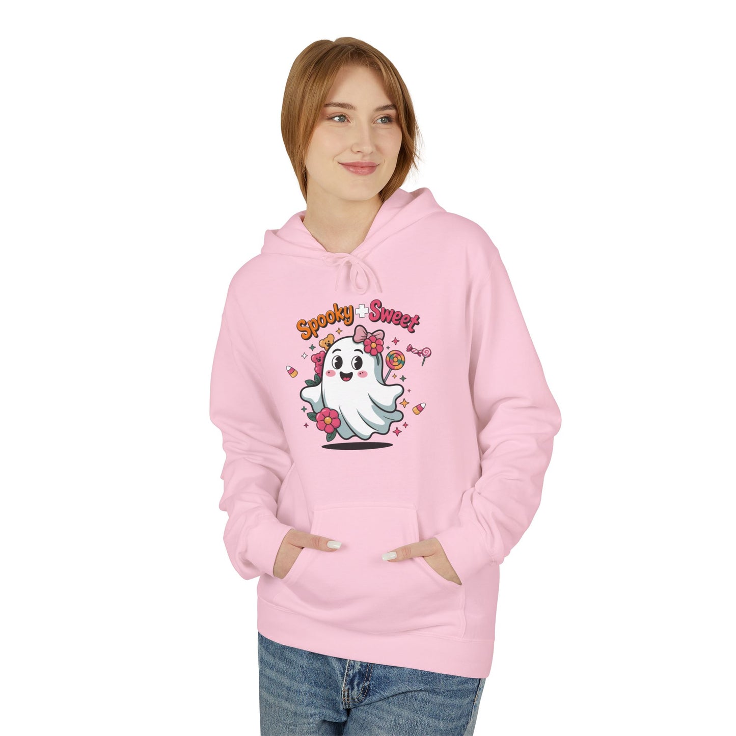 Spooky Sweet Ghost Hoodie - Perfect for Halloween, Unisex Fleece, Cozy Gift, Fall Fashion, Cute Casual Wear
