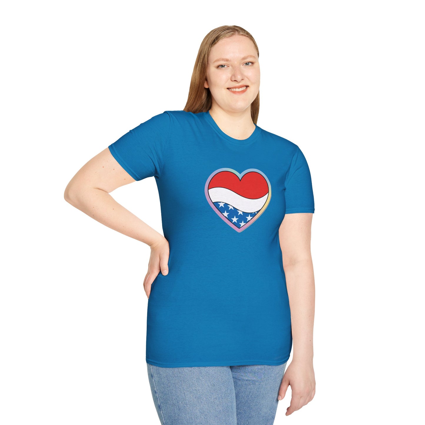 Patriotic Love Heart T-Shirt, Unisex Tee, Fourth of July Apparel, Casual Summer Shirt, Gift for Friends, Trendy Graphic Tee