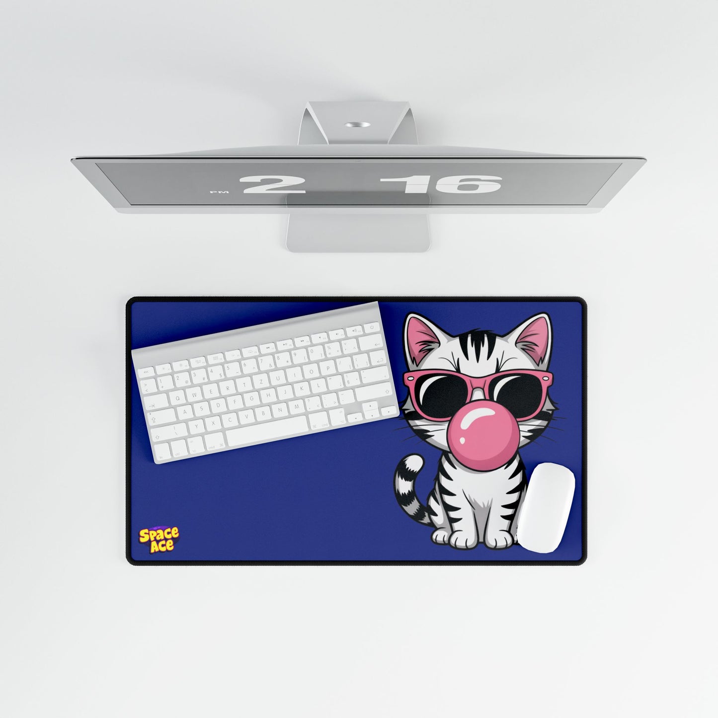 Bubblegum Cat Desk Mat Blue - Cat with Sunglasses Mouse Pad