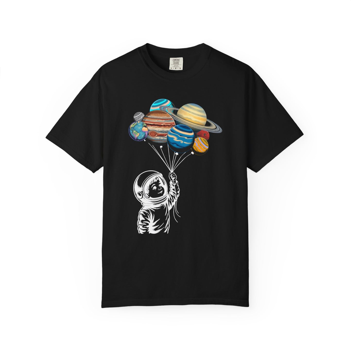 Space Balloon Unisex T-shirt, Astronaut Tee, Gift for Space Lovers, Fun Casual Style, Planetary Design, Space-Themed Apparel