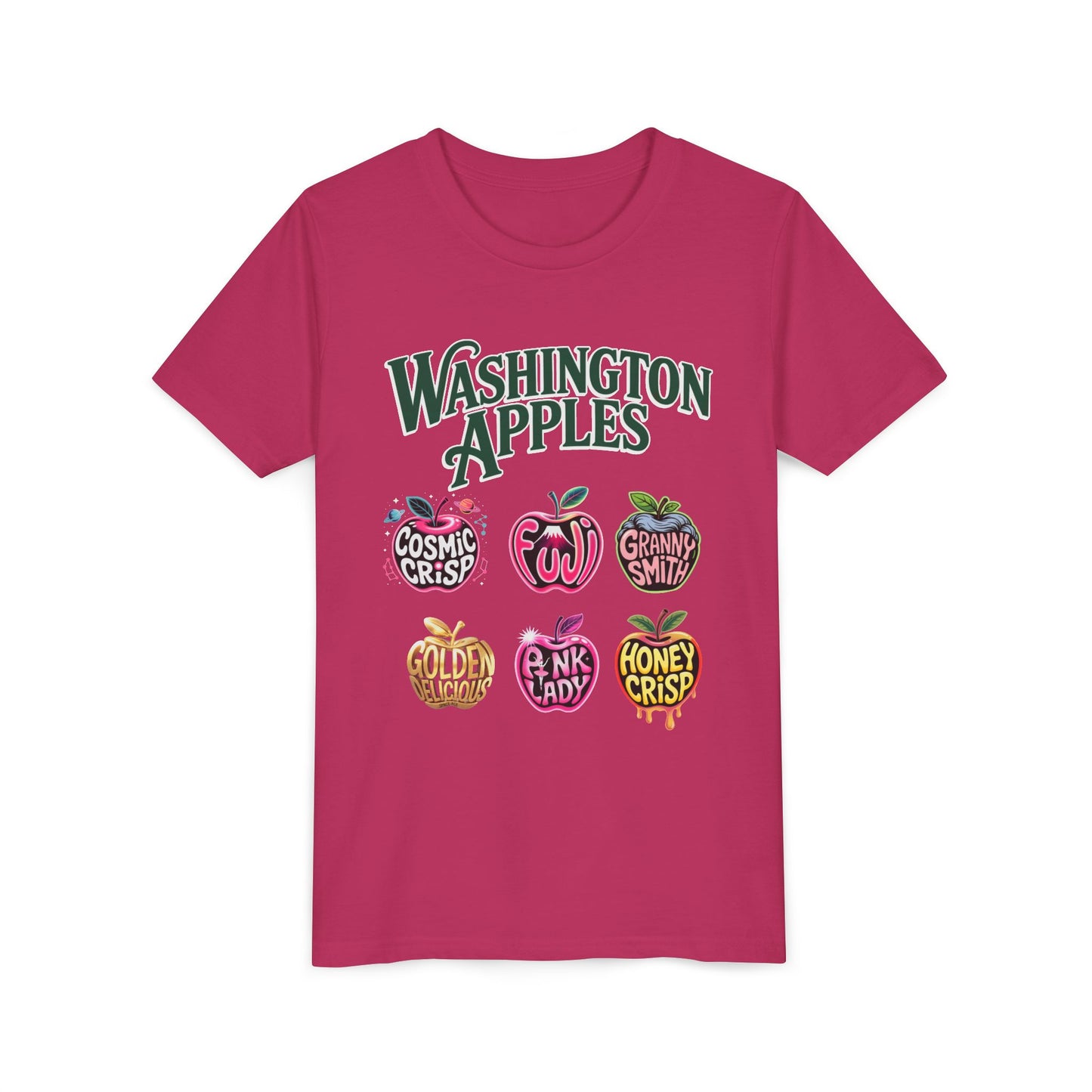 Washington Apples Youth Tee, Fun Fruit Shirt, Gift for Kids, Summer Wear, Apple Lover Apparel