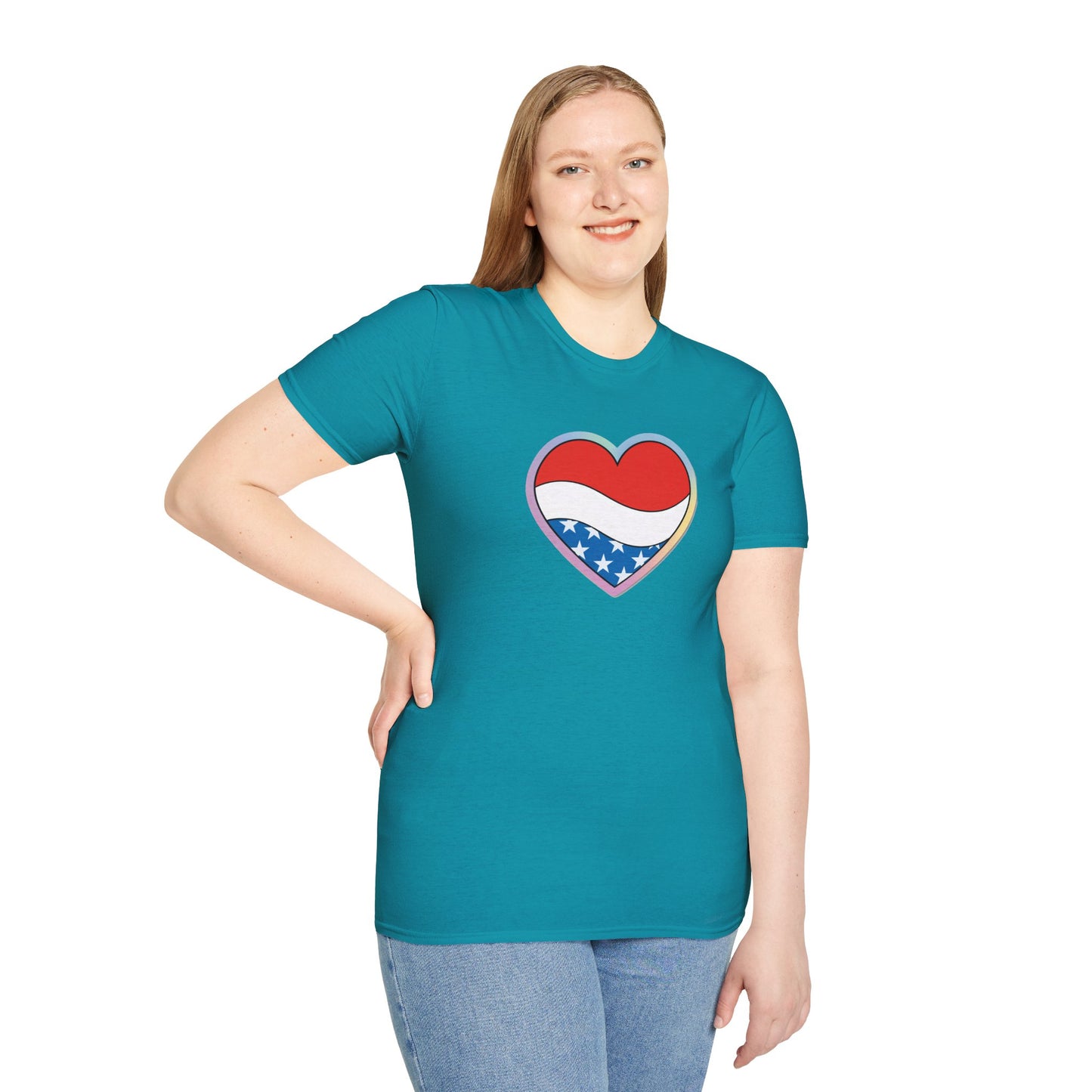 Patriotic Love Heart T-Shirt, Unisex Tee, Fourth of July Apparel, Casual Summer Shirt, Gift for Friends, Trendy Graphic Tee