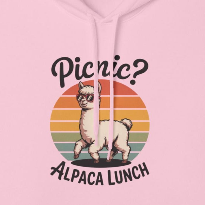 Picnic Alpaca Lunch Hoodie, Funny Animal Sweatshirt, Birthday Gift, Cozy Fleece Hoodie, Alpaca Apparel, Pet Lover Gift
