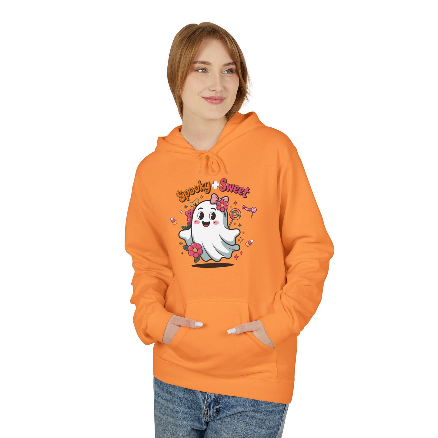 Spooky Sweet Ghost Hoodie - Perfect for Halloween, Unisex Fleece, Cozy Gift, Fall Fashion, Cute Casual Wear