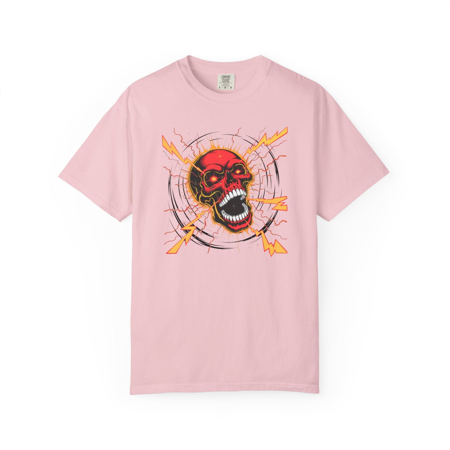 Electric Skull RED, Garment-Dyed Graphic Tee for Music Lovers, Halloween, Festival Wear