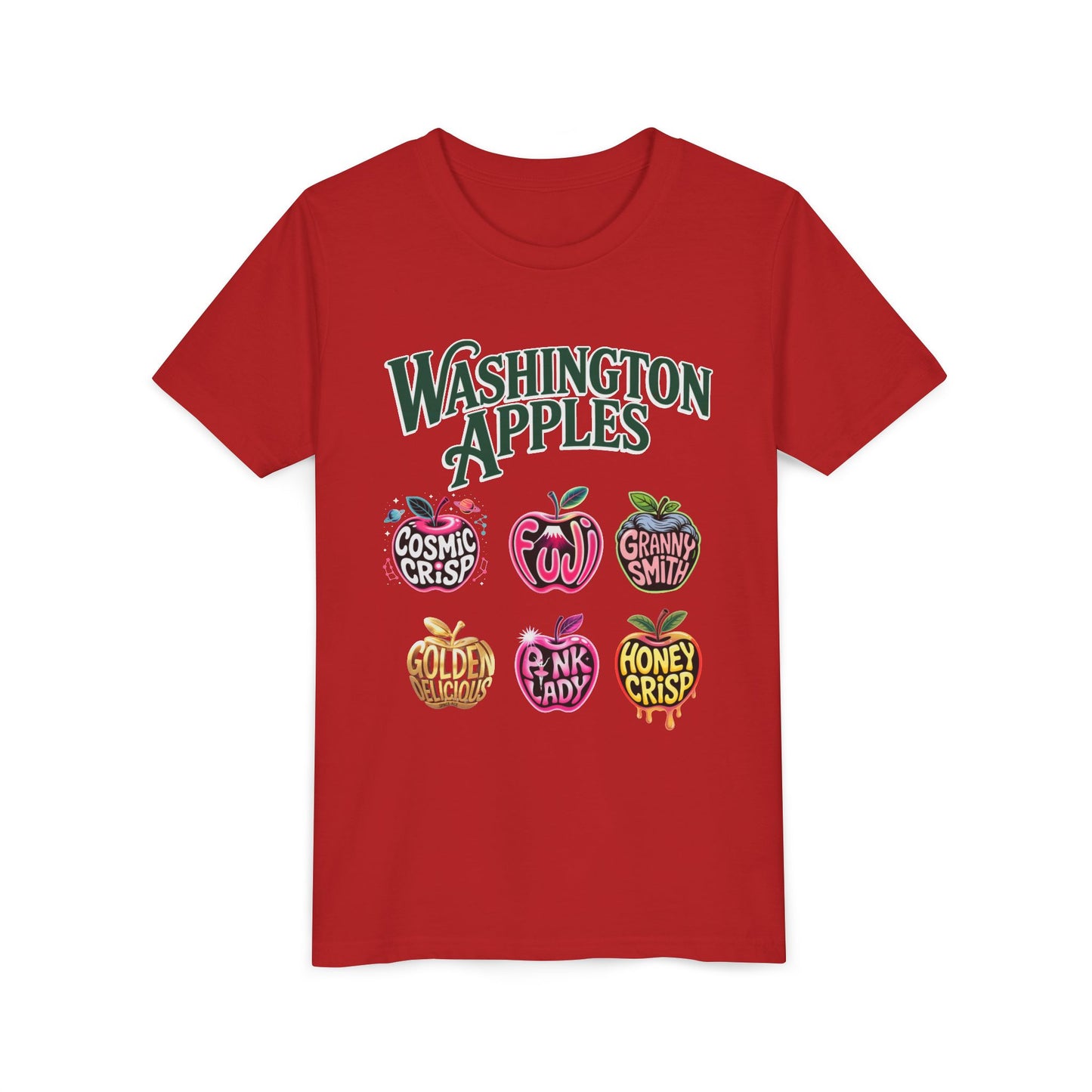 Washington Apples Youth Tee, Fun Fruit Shirt, Gift for Kids, Summer Wear, Apple Lover Apparel