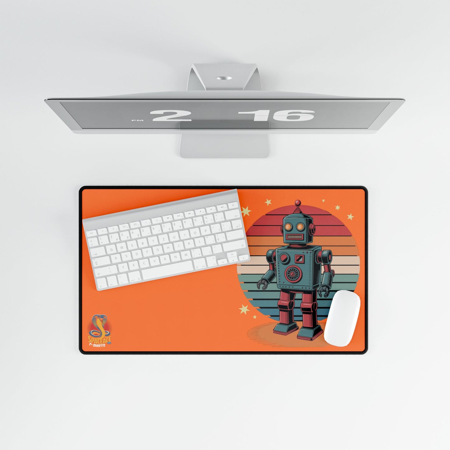 Retro Robot Desk Mat - Orange Gaming Desk Pad