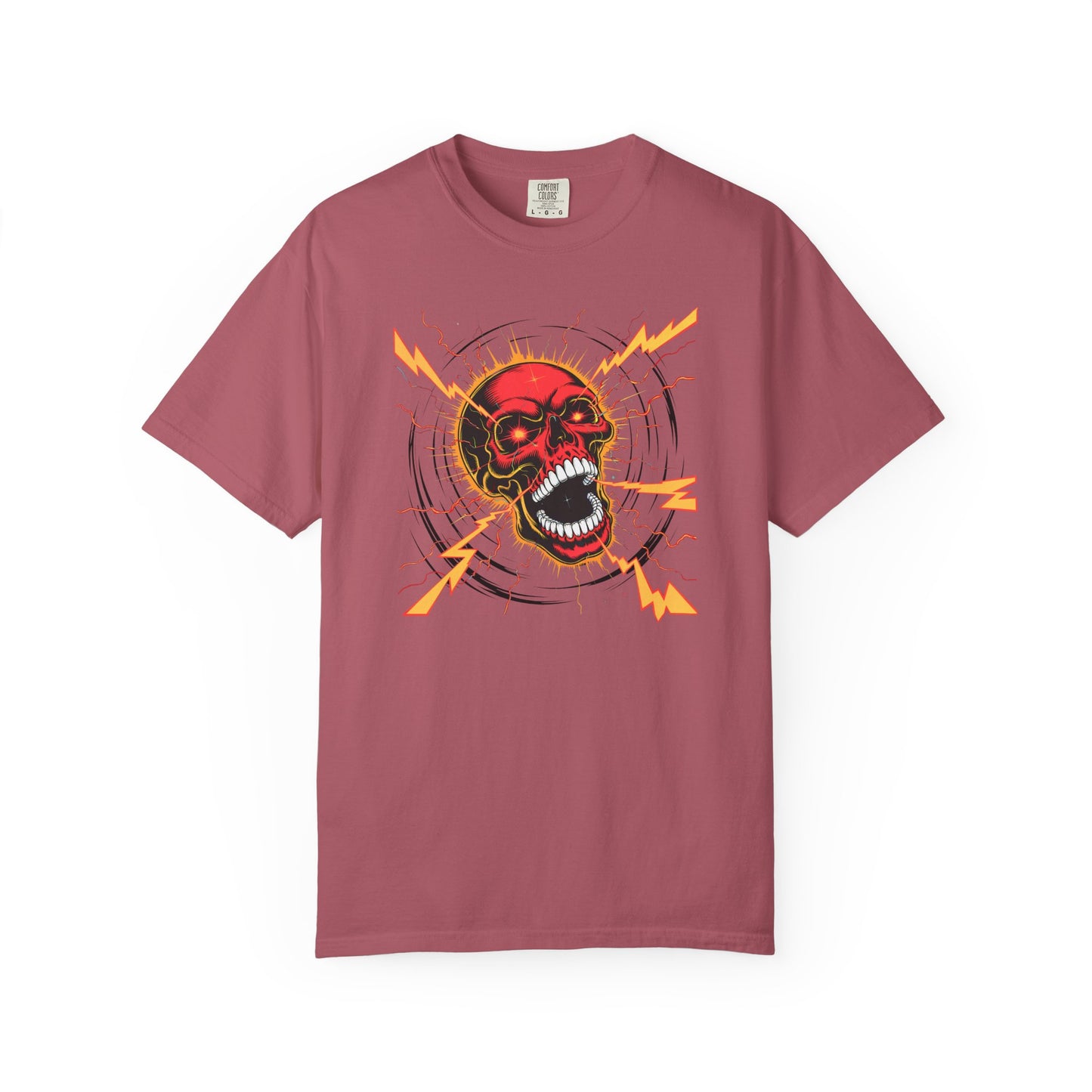Electric Skull RED, Garment-Dyed Graphic Tee for Music Lovers, Halloween, Festival Wear