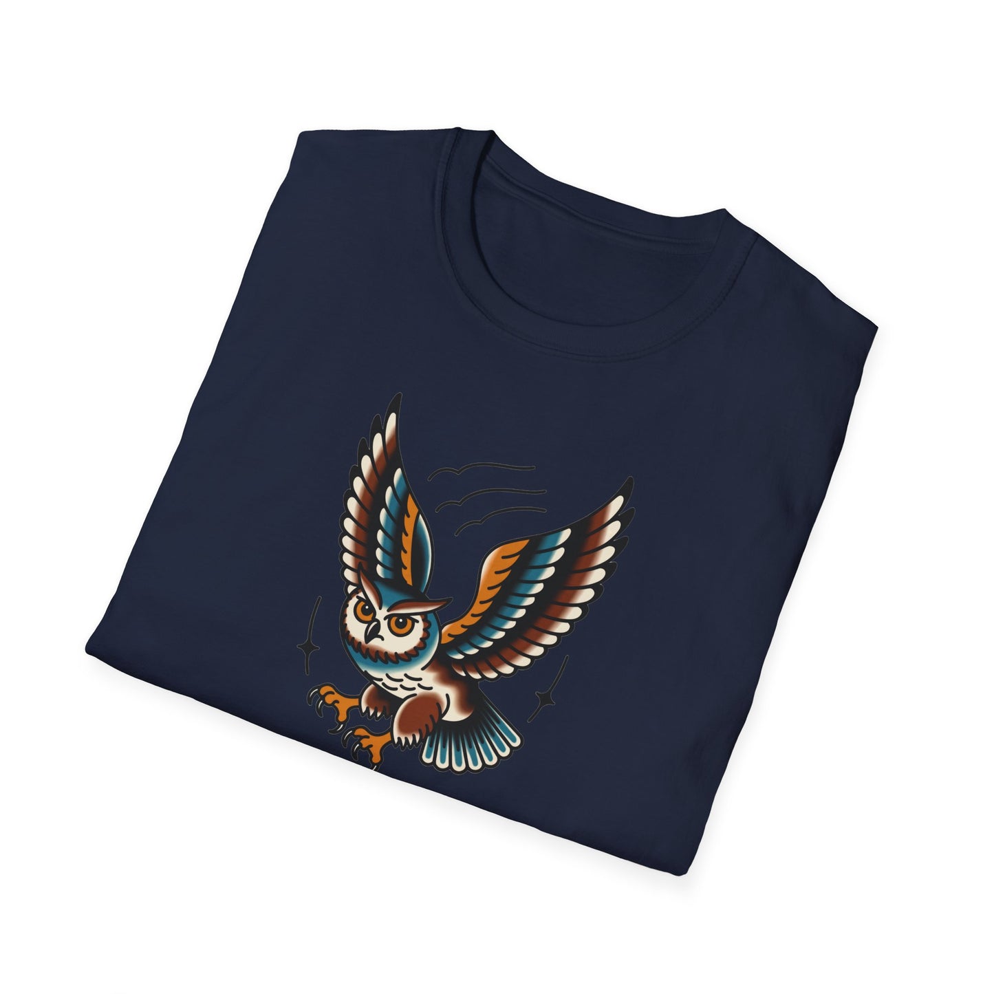 Vintage Owl Illustration T-Shirt - Flying Owl Tattoo Design