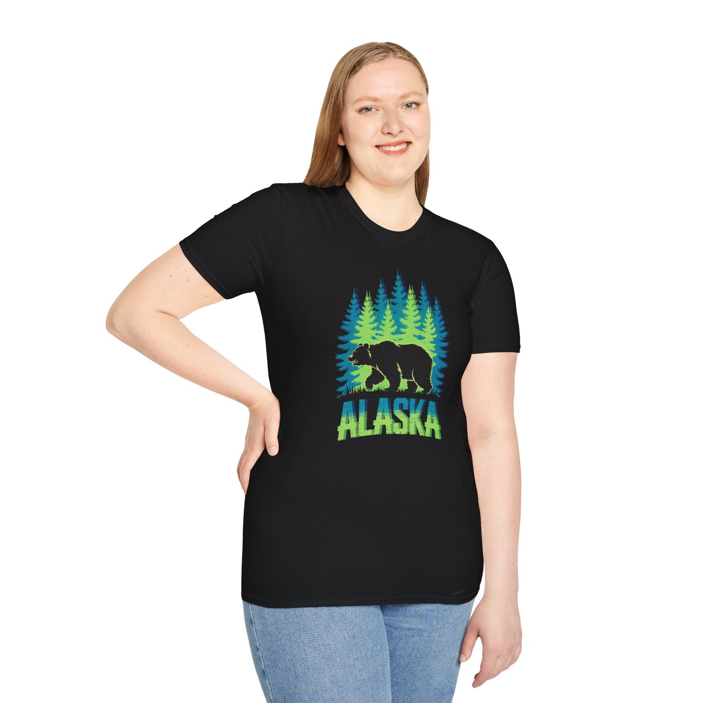 Alaska Bear T-Shirt, Nature Lover's Tee, Unisex Softstyle Shirt for Outdoor Adventures, Gift for Hikers, Wildlife Enthusiasts