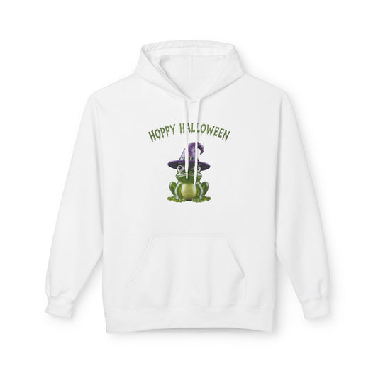 Hoppy Halloween Frog Hoodie, Cozy Unisex Fleece, Perfect for Fall Celebrations, Fun October Apparel, Hoppy Halloween Gift