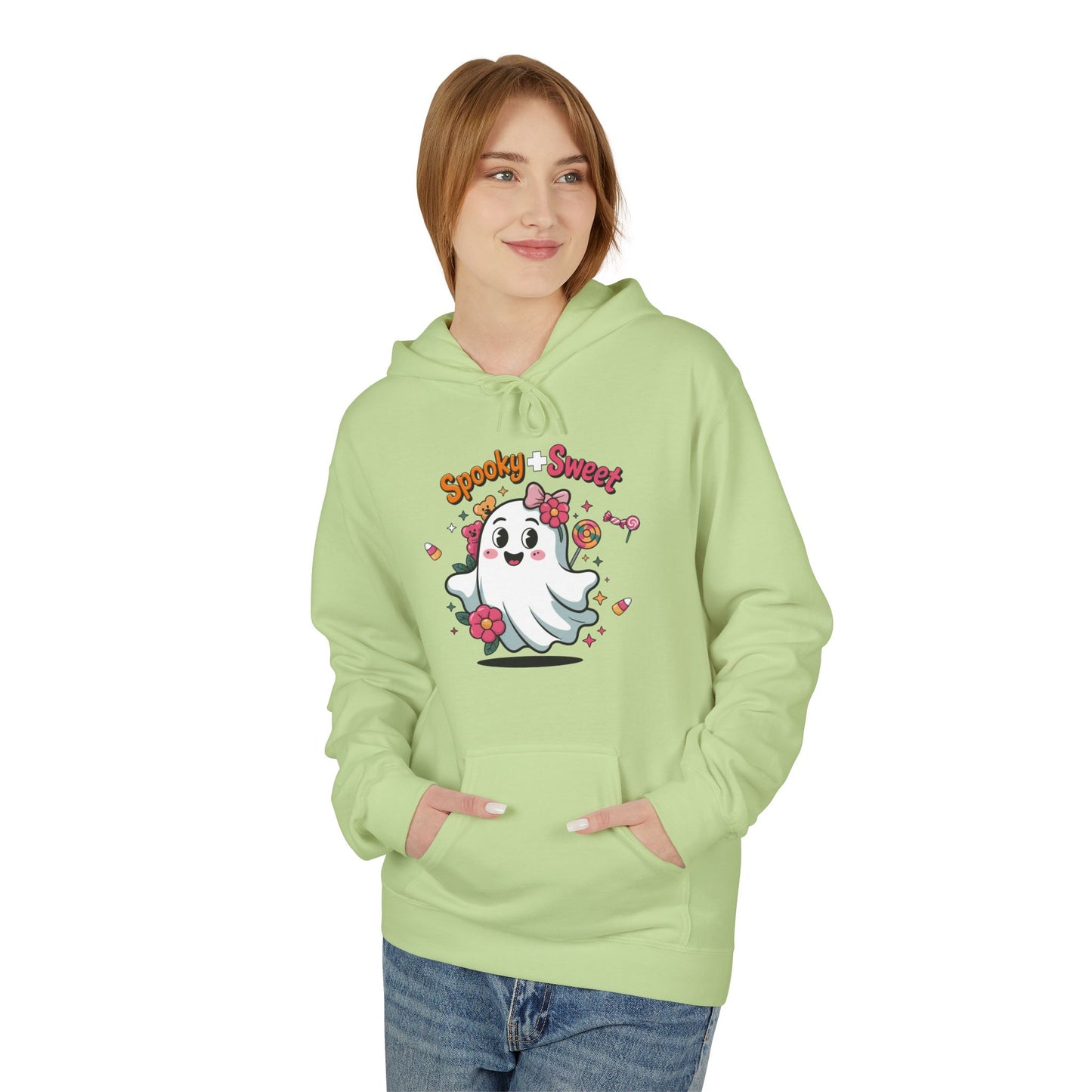 Spooky Sweet Ghost Hoodie - Perfect for Halloween, Unisex Fleece, Cozy Gift, Fall Fashion, Cute Casual Wear