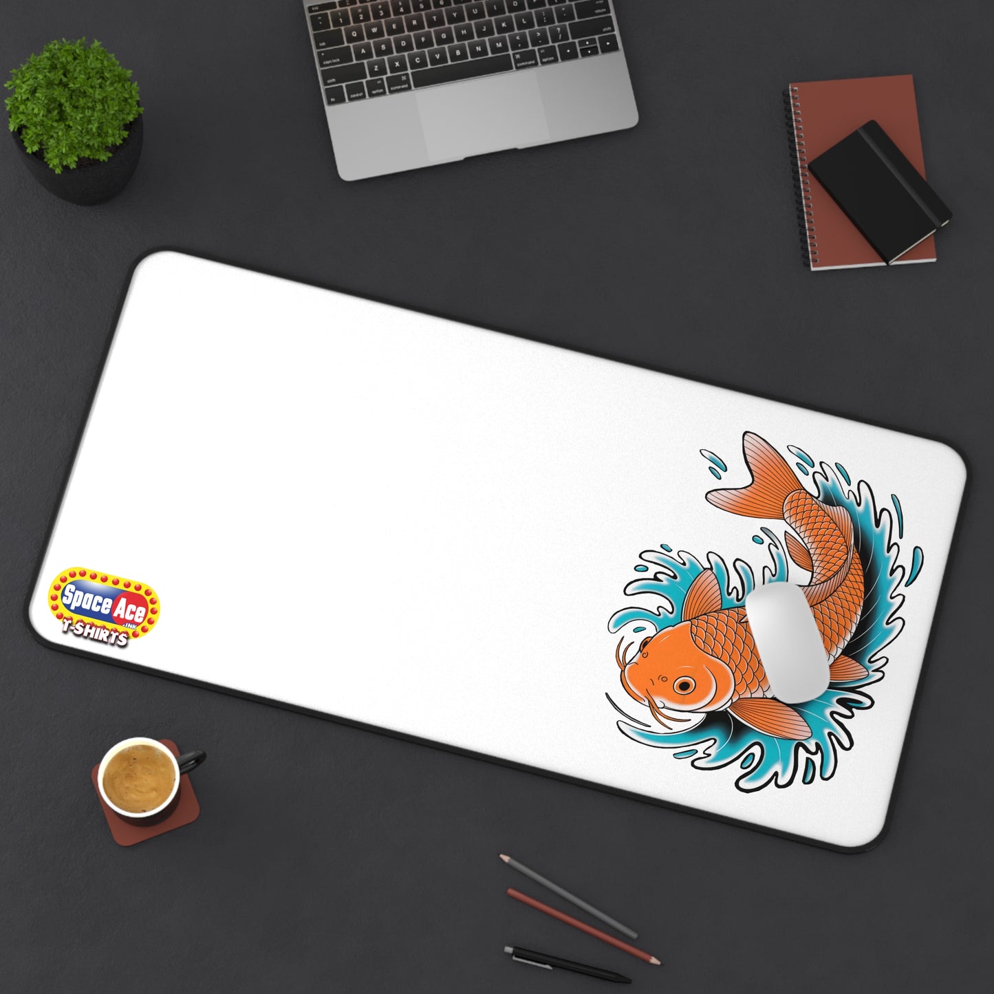 Koi Fish Splash Desk Mat - Blue Mousepad Desk Pad