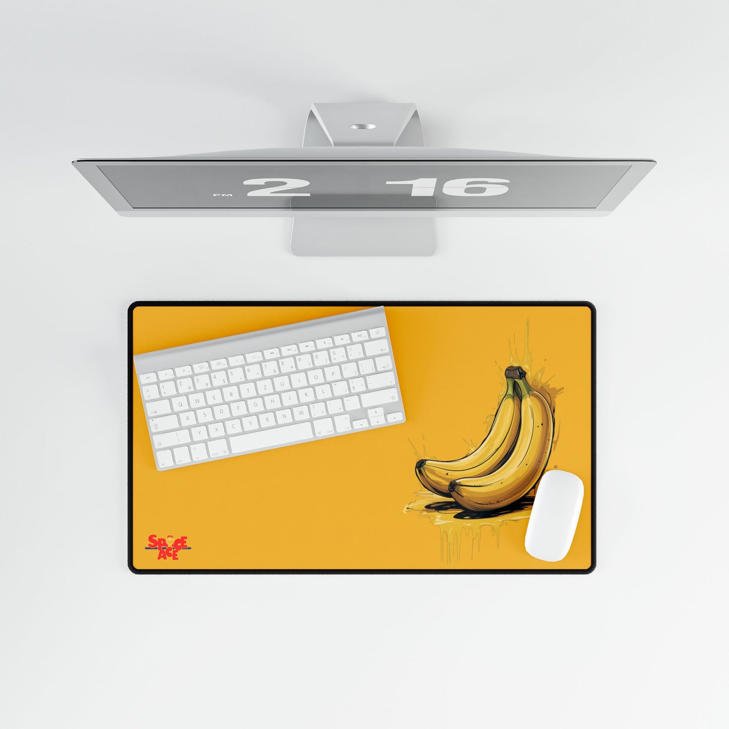 Banana Illustration Desk Mat - Yellow Fruit Playful Workspace Pad