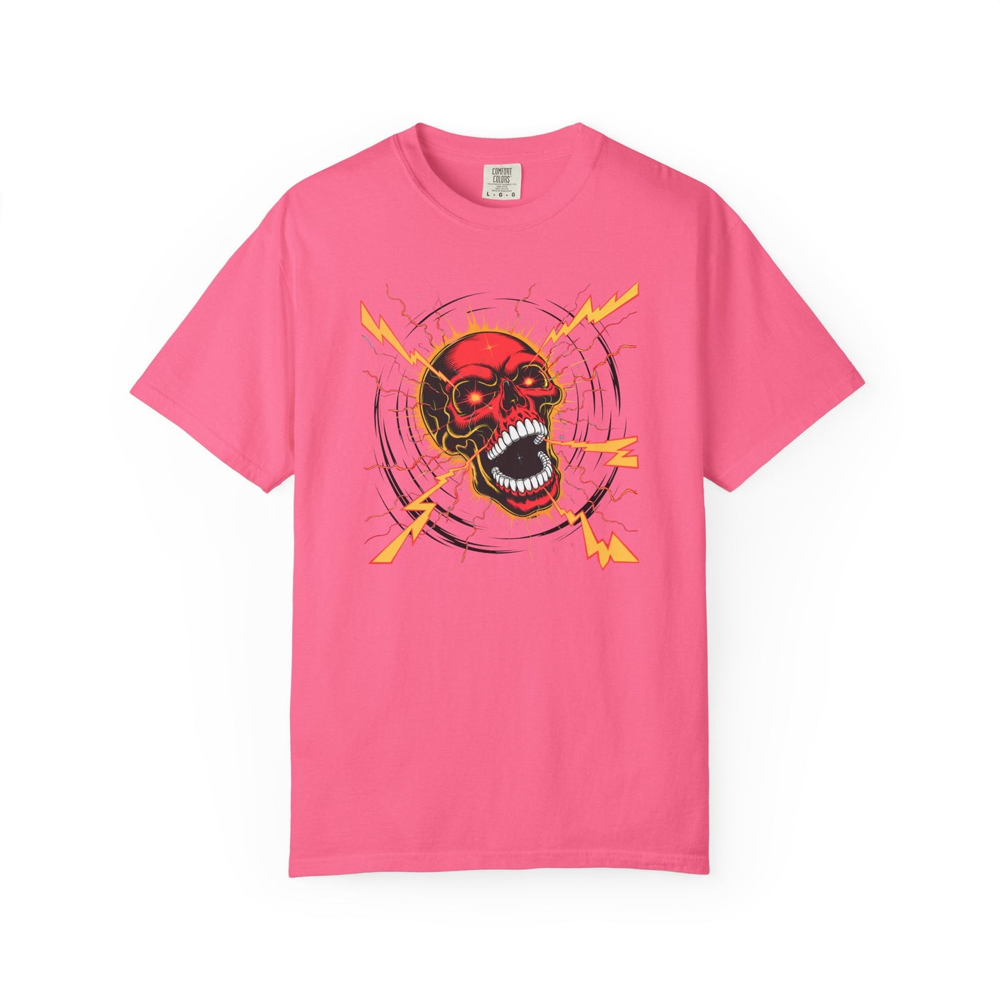 Electric Skull RED, Garment-Dyed Graphic Tee for Music Lovers, Halloween, Festival Wear