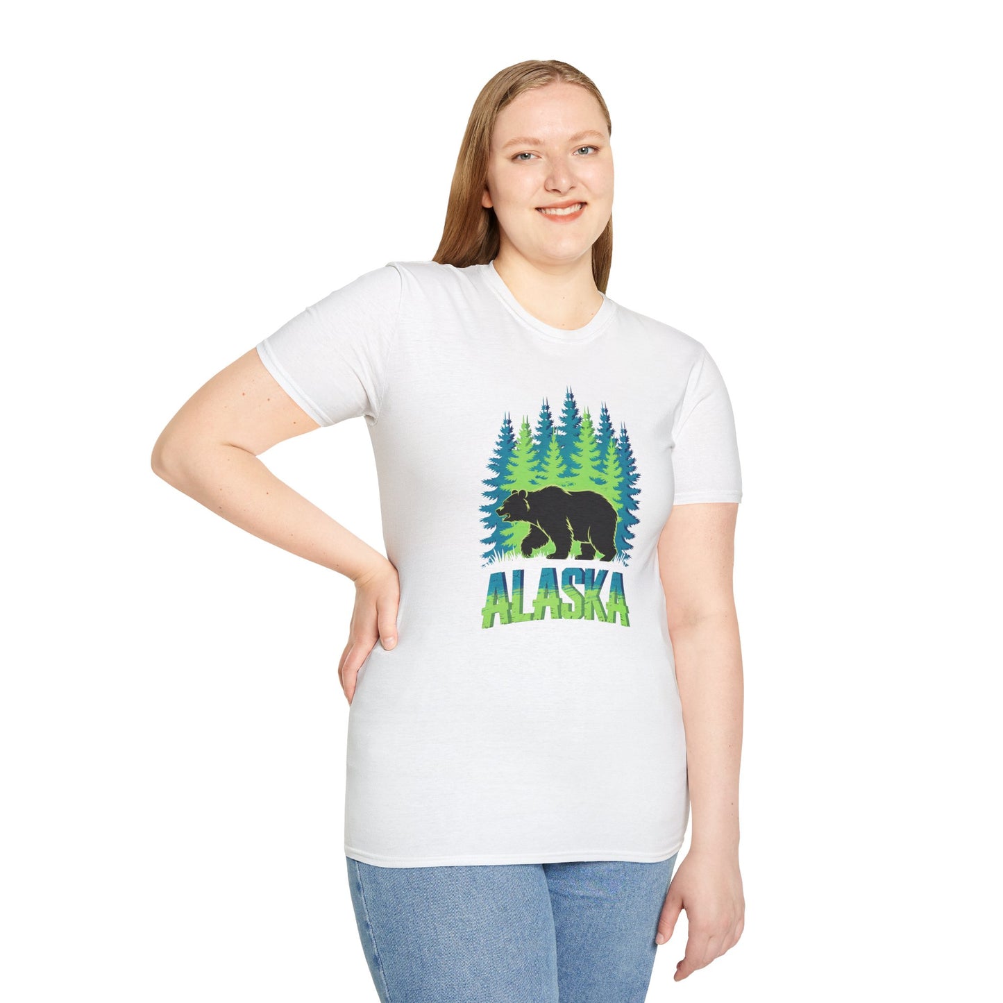 Alaska Bear T-Shirt, Nature Lover's Tee, Unisex Softstyle Shirt for Outdoor Adventures, Gift for Hikers, Wildlife Enthusiasts