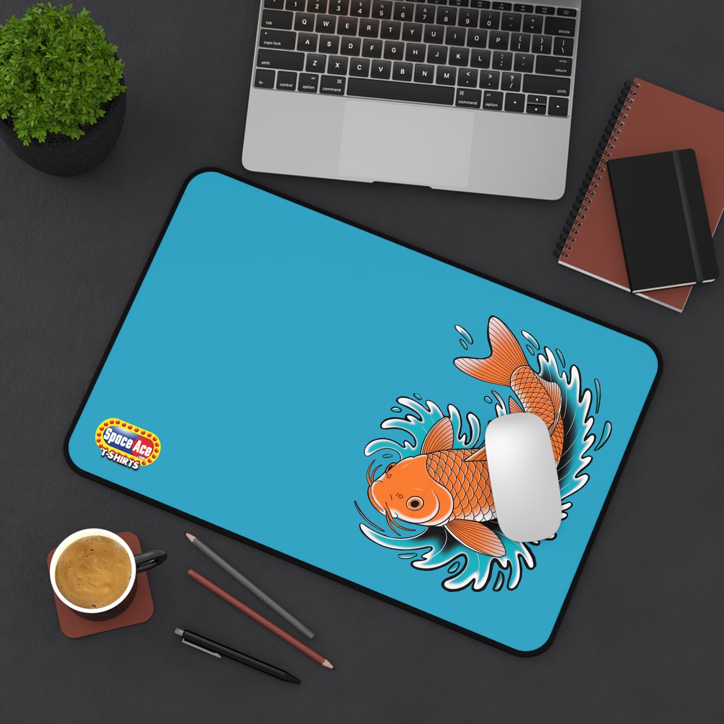 Koi Fish Splash Desk Mat - Blue Mousepad Desk Pad