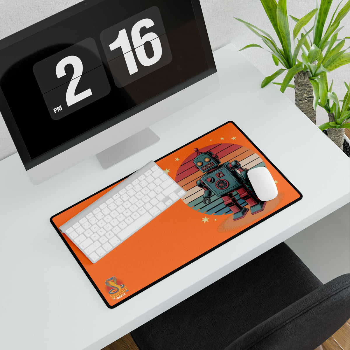 Retro Robot Desk Mat - Orange Gaming Desk Pad