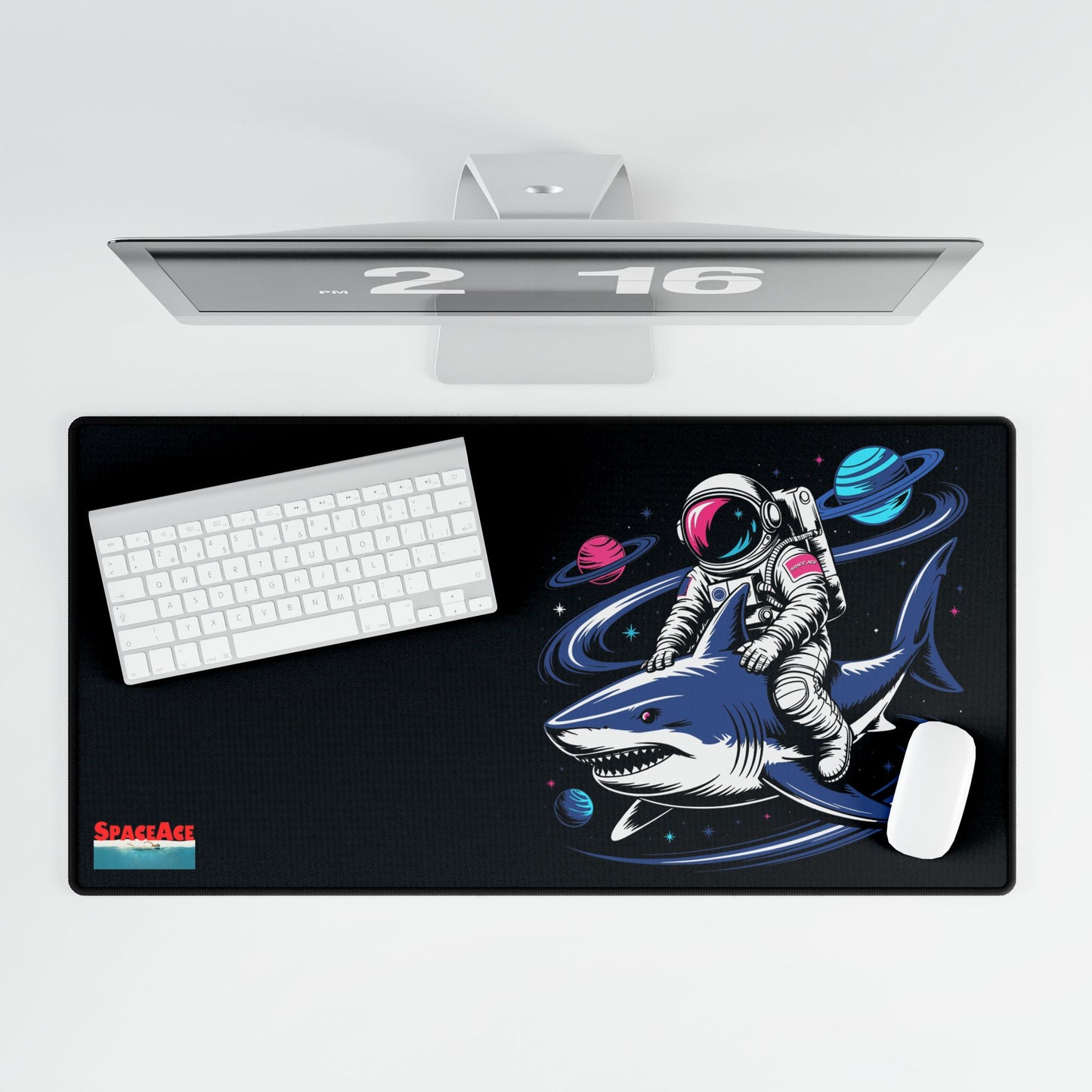 Astronaut Riding Shark Desk Mat - Space Shark Gaming Deskpad