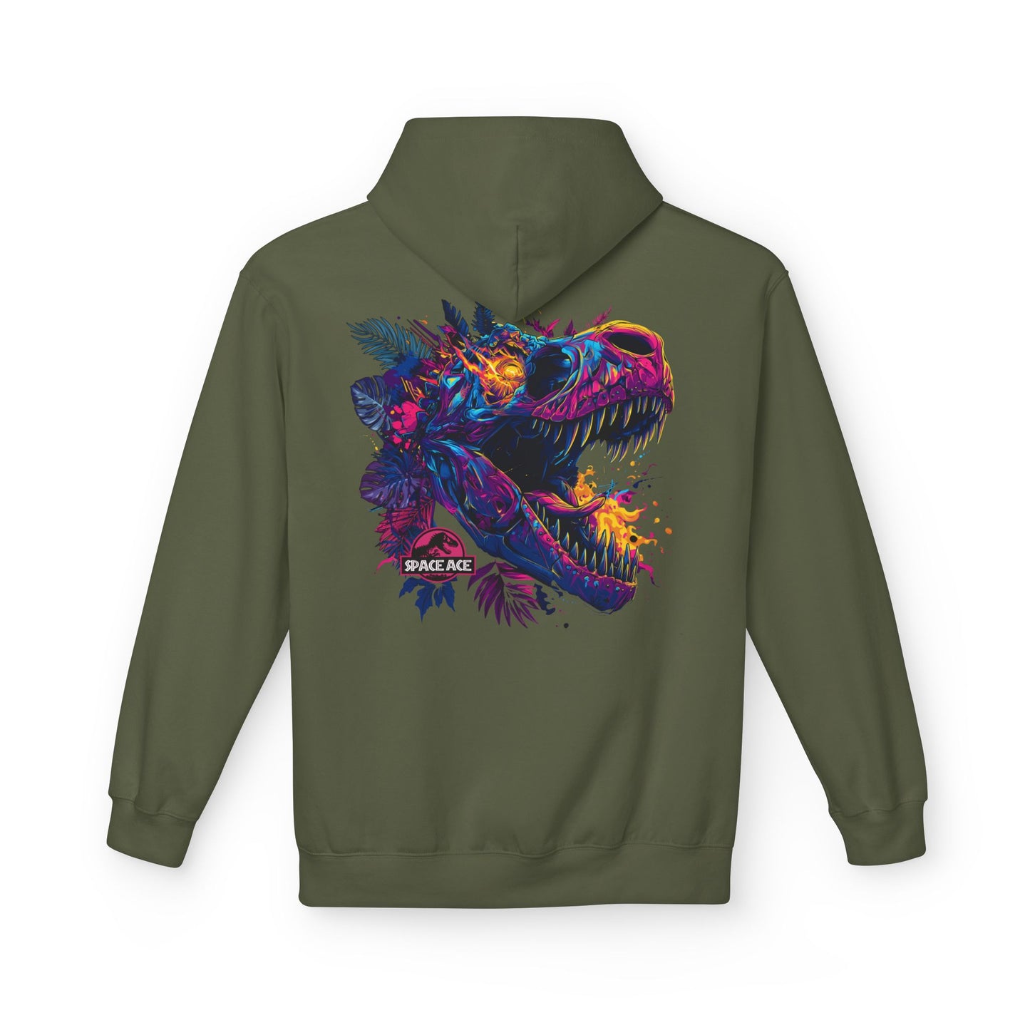 T-Rex Neon Jungle Hoodie — Colorful Dinosaur Graphic Pullover