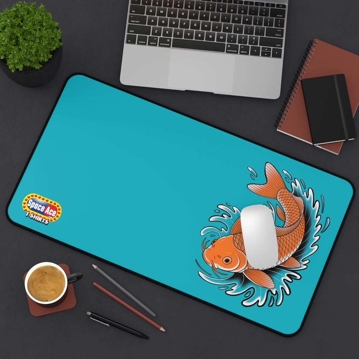Koi Fish Splash Desk Mat - Blue Mousepad Desk Pad