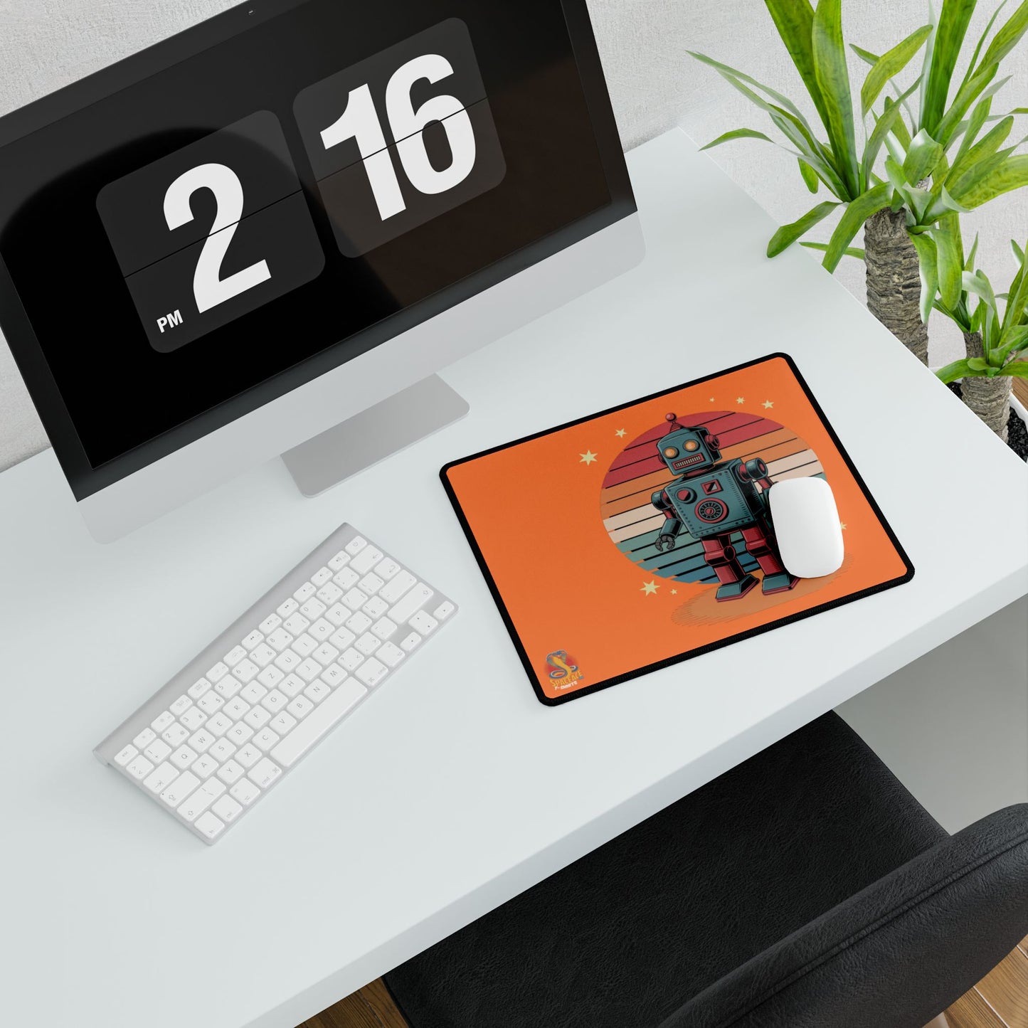 Retro Robot Desk Mat - Orange Gaming Desk Pad
