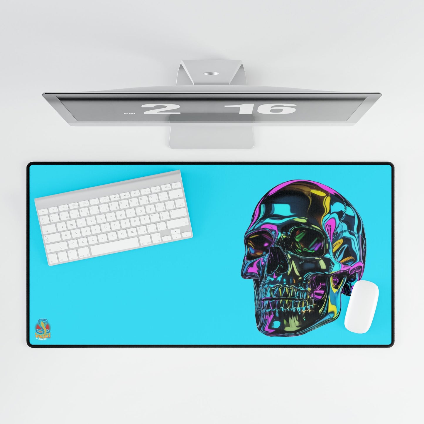 Neon Iridescent Skull Desk Mat Gaming Mouse Pad