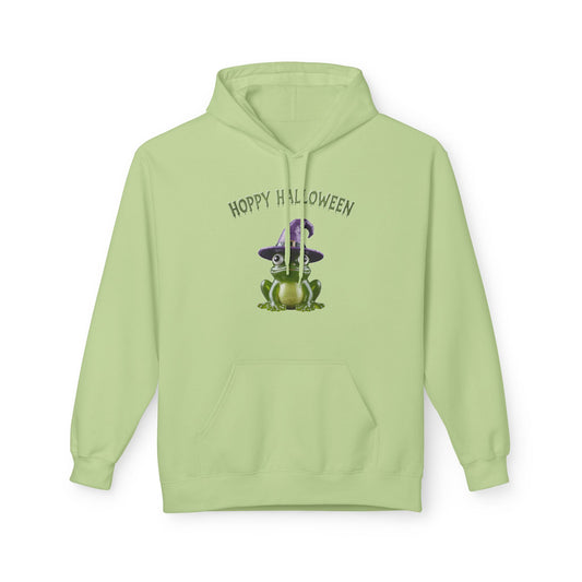 Hoppy Halloween Frog Hoodie, Cozy Unisex Fleece, Perfect for Fall Celebrations, Fun October Apparel, Hoppy Halloween Gift