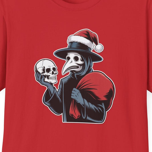 Plague Doctor Santa T-Shirt, Halloween Costume, Christmas Gift, Unisex Graphic Tee, Holiday Apparel, Fun Party Top