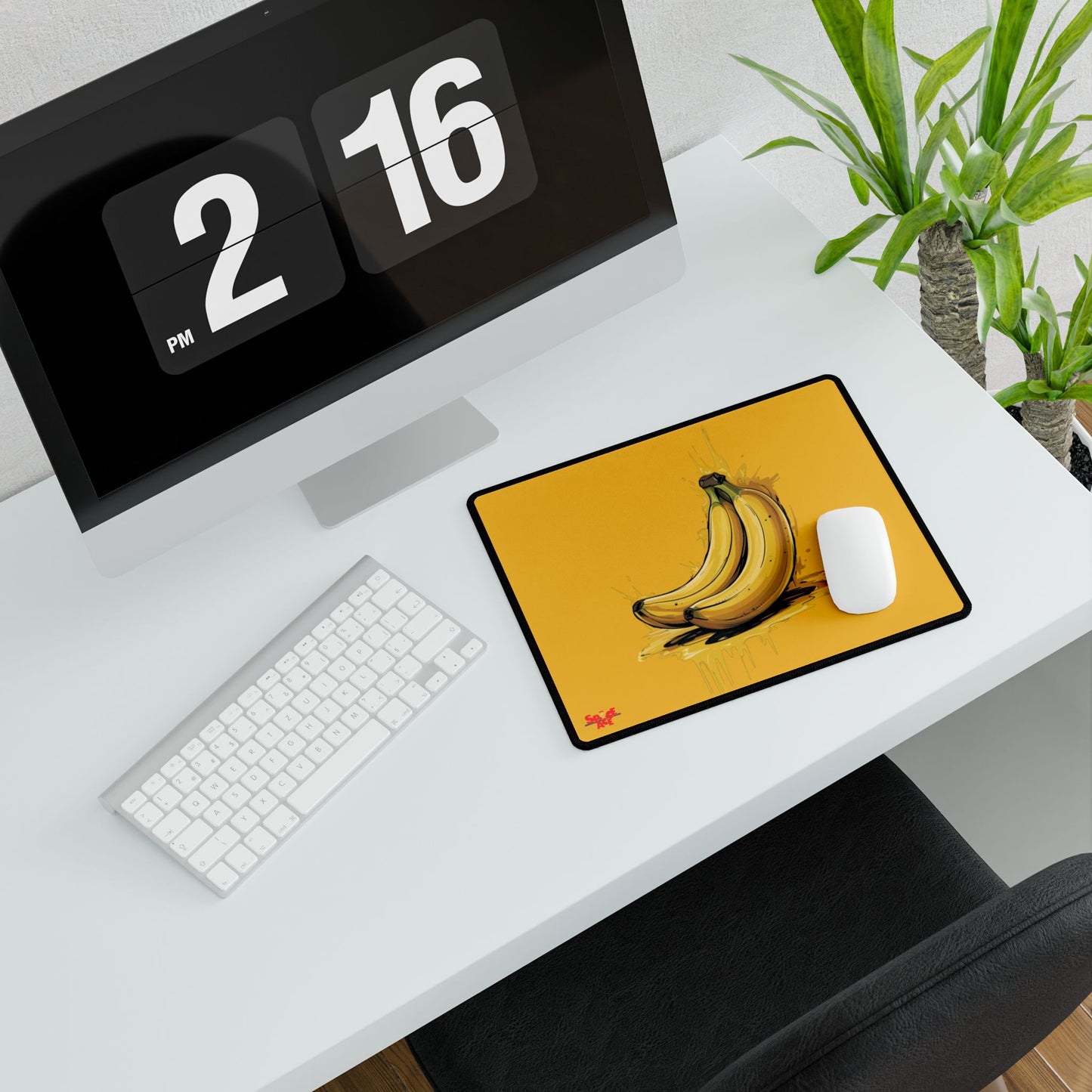 Banana Illustration Desk Mat - Yellow Fruit Playful Workspace Pad