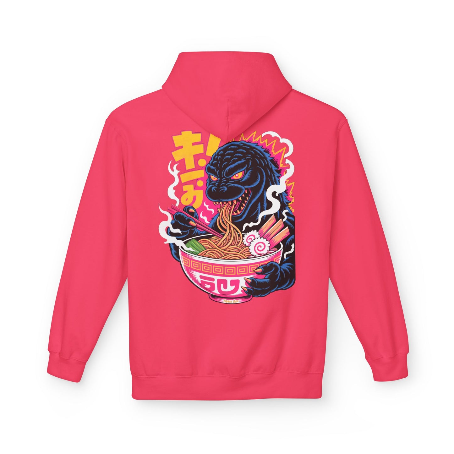 Kaiju Ramen Lover Hoodie — Neon Godzilla Eating Ramen Streetwear