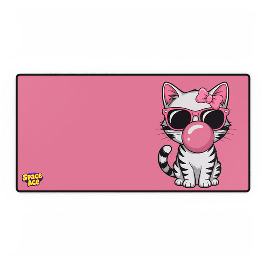 Bubblegum Cat Desk Mat - Pink Cat with Sunglasses Mouse Pad