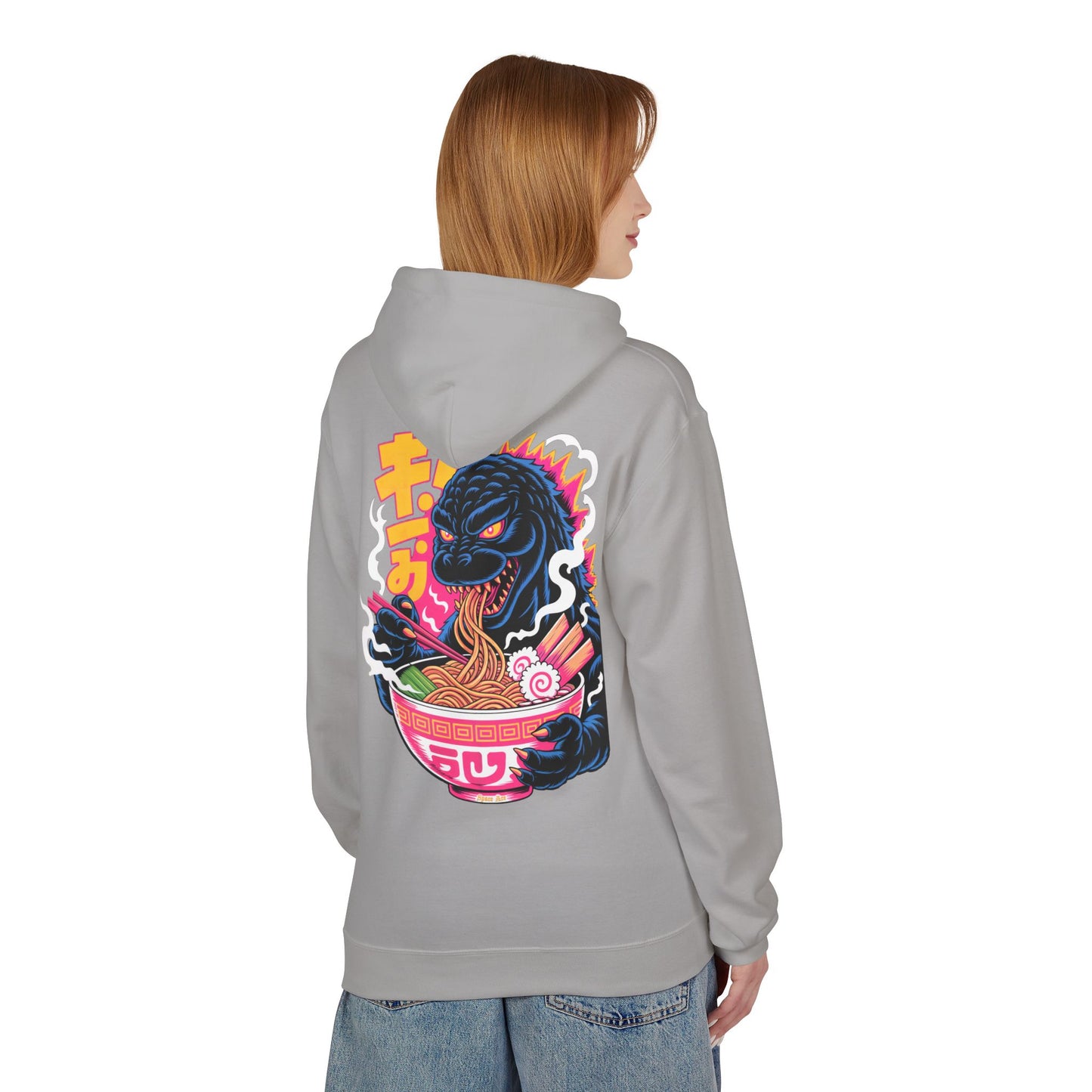 Kaiju Ramen Lover Hoodie — Neon Godzilla Eating Ramen Streetwear