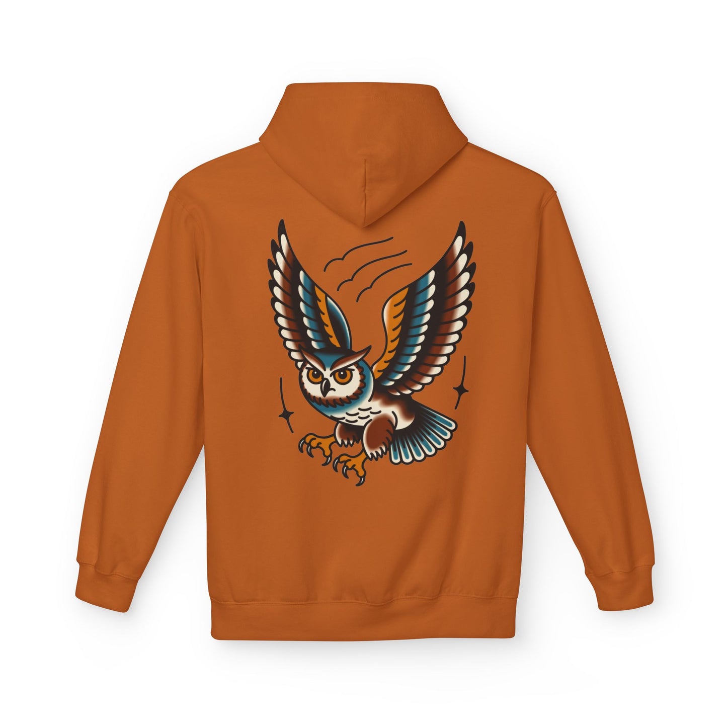 Owl Tattoo Hoodie — Vintage Flying Owl Graphic Pullover